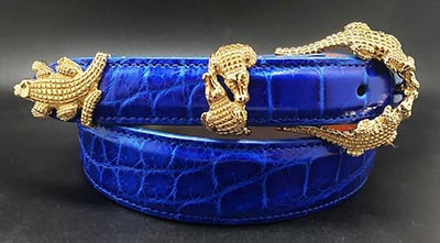 Indigo blue Millenium crocodile belt - Luxury custom-made belts