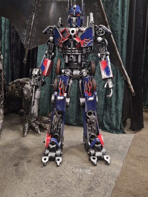Transformers-inspired recycled metal sculpture