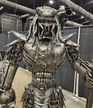 Life Sized Predator-inspired metal sculpture